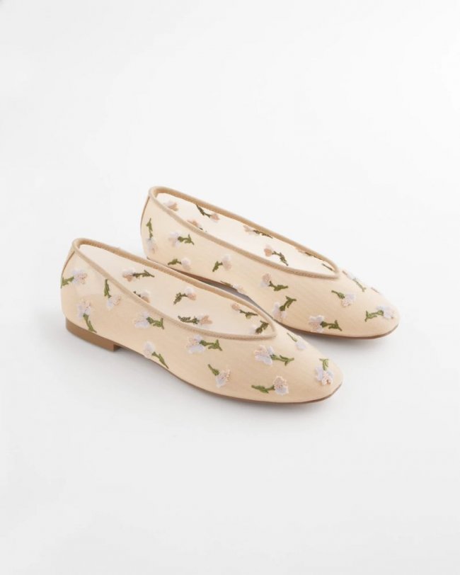 Chicos Orchid Embroidered Ballet Flats - NATURAL
