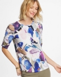 Chicos Geo Blur Ruched Sleeve Tee - PASSPORT BLUE