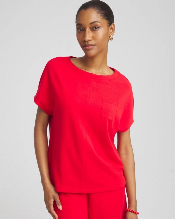 Chicos Zenergy® French Terry Pocket Shirt - RED GLOW