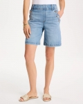 Chicos Pull-On Scallop Button Jean Shorts - BLUE JAY INDIGO