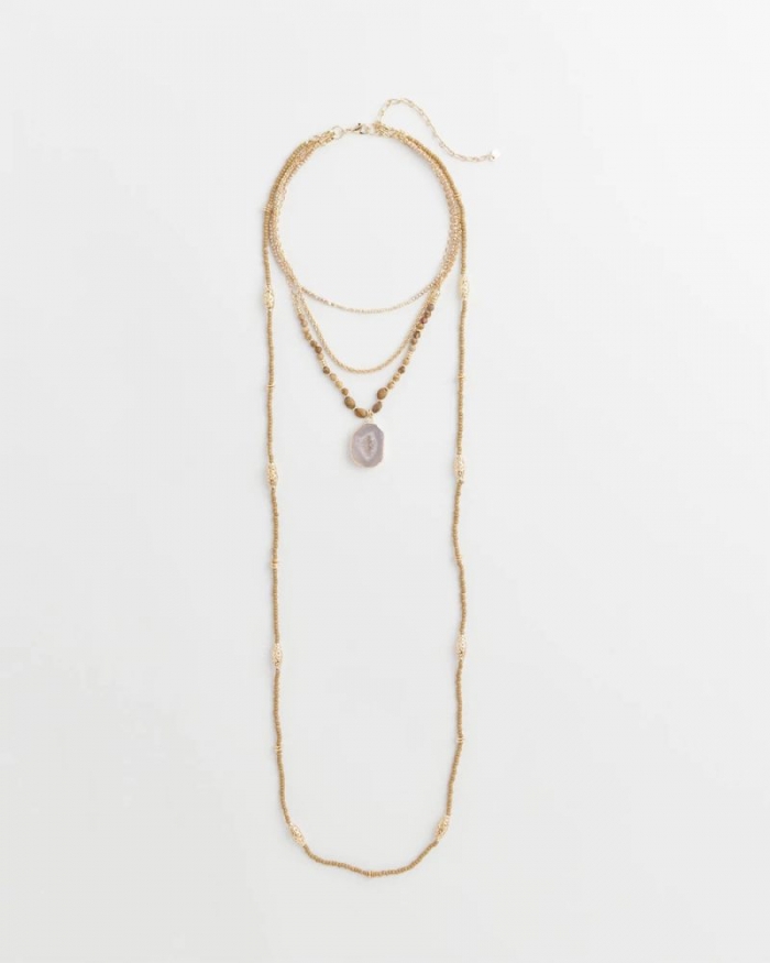 Chicos Convertible Agate Pendant Necklace - NEUTRAL
