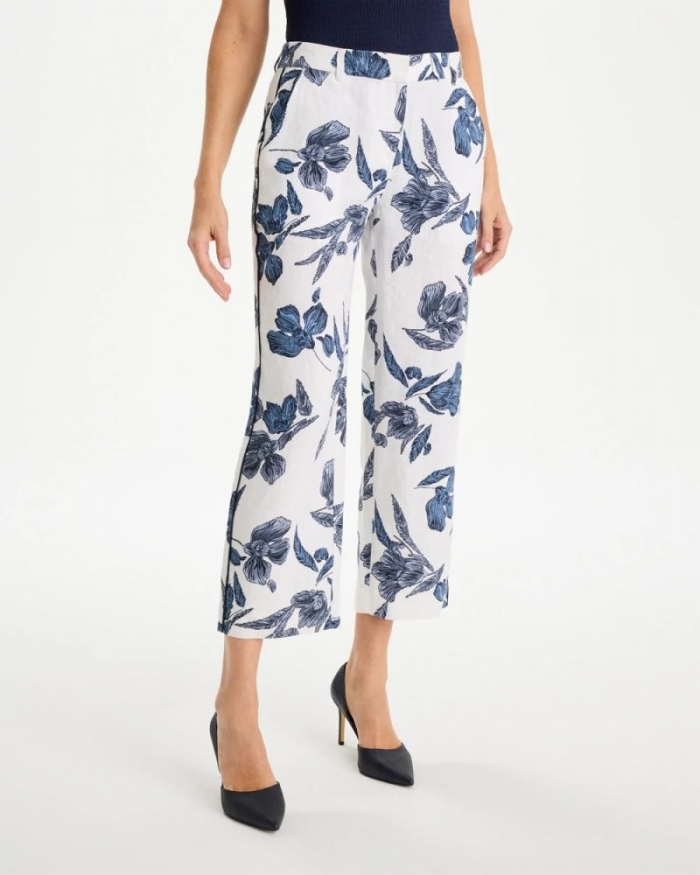 Chicos Piped Linen Fly Front Pants - PASSPORT BLUE