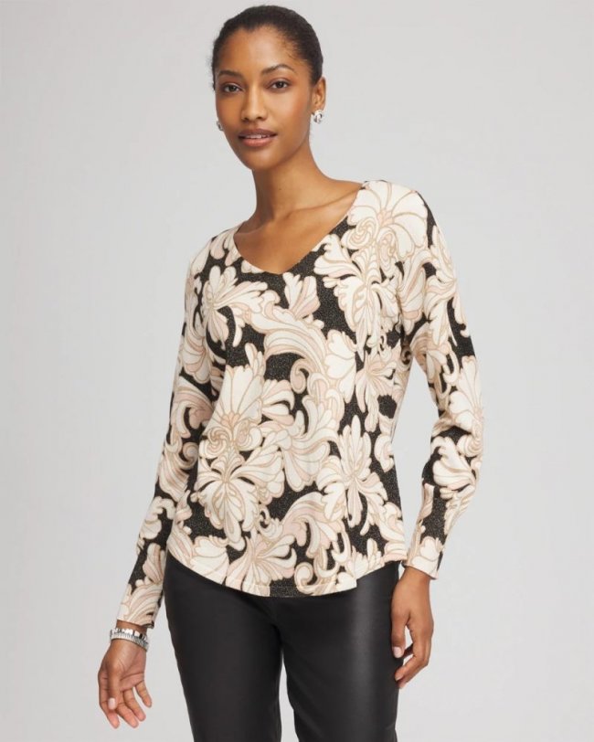 Chicos Ella Metallic V-Neck Sweater - PURPLE ROYALE