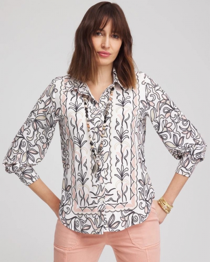 Chicos Faux Silk Floral Collared Shirt - FRENCH BLUSH