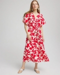 Chicos Floral Ruffle-Sleeved Midi Dress - ECRU Chicos Floral Ruffle-Sleeved Midi Dress - ECRU