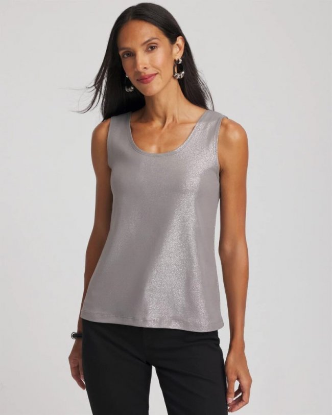Chicos Foiled Microfiber Tank - MOON SHADE GRAY
