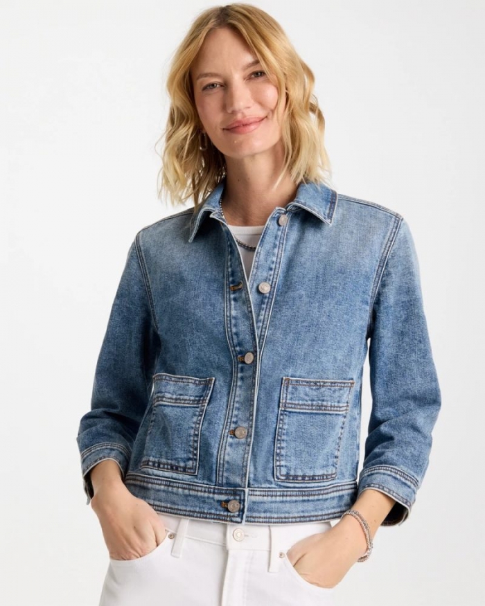 Chicos Denim Cropped Trucker Jacket - SAKURA INDIGO