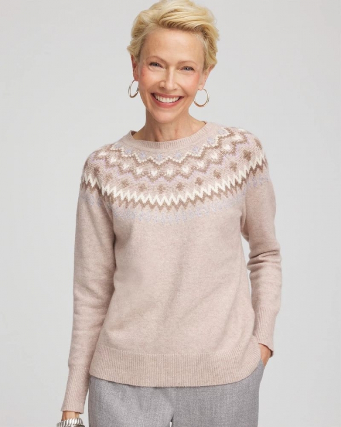 Chicos Fair Isle Sweater - BIRCH BARK