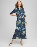 Chicos Satin Floral Maxi Shirtdress - PASSPORT BLUE Chicos Satin Floral Maxi Shirtdress - PASSPORT BLUE