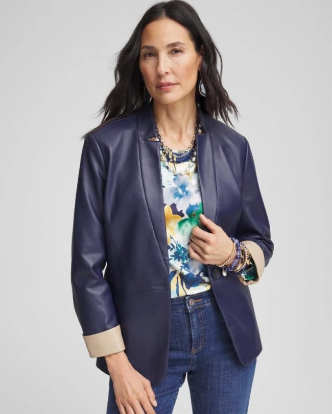 Chicos Buttery-Soft Faux Leather Peplum Jacket - CONSTELLATION BLUE