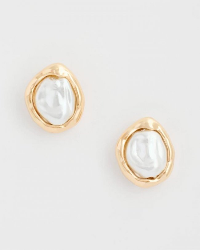 Chicos Pearlescent Golden Rimmed Stud Earrings - GOLD Chicos Pearlescent Golden Rimmed Stud Earrings - GOLD