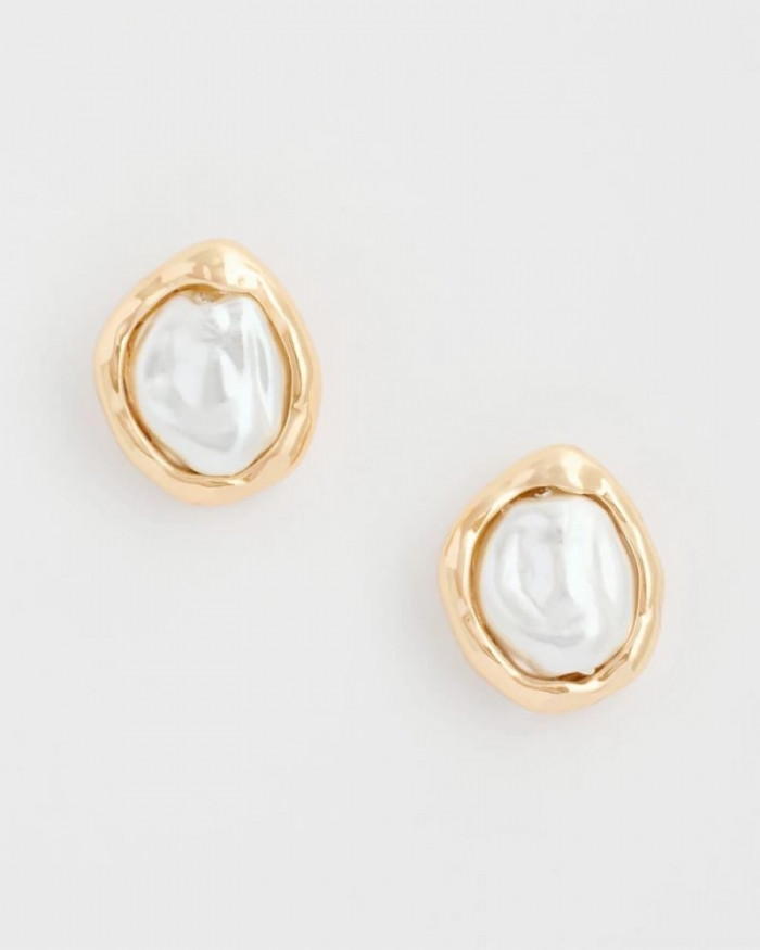 Chicos Pearlescent Golden Rimmed Stud Earrings - GOLD