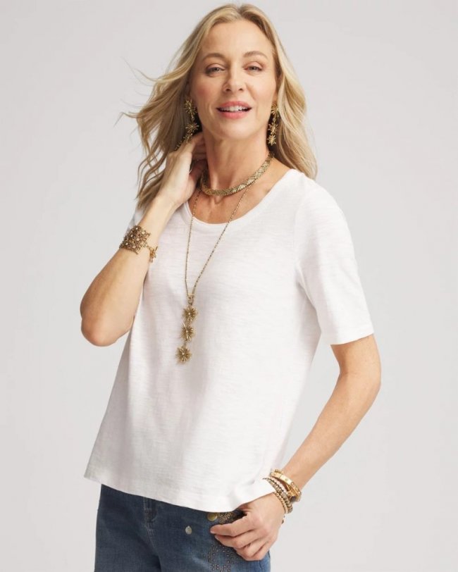 Chicos Slub Scoop Neck Tee - ALABASTER