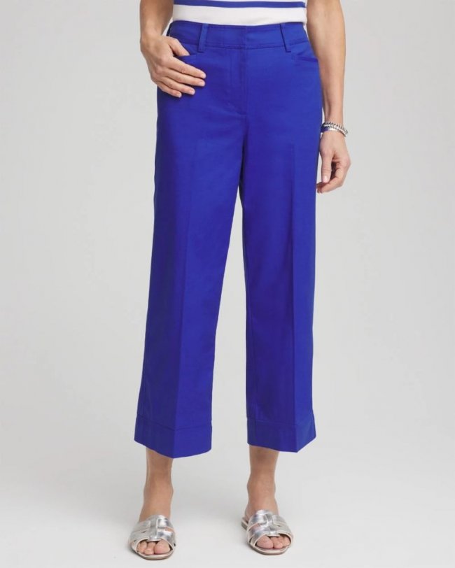 Chicos Lightweight Relaxed Straight Cropped Pants - RICH COBALT