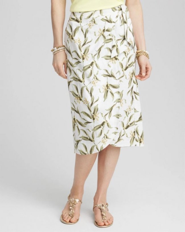 Chicos Linen Midi Wrap Skirt - ALABASTER