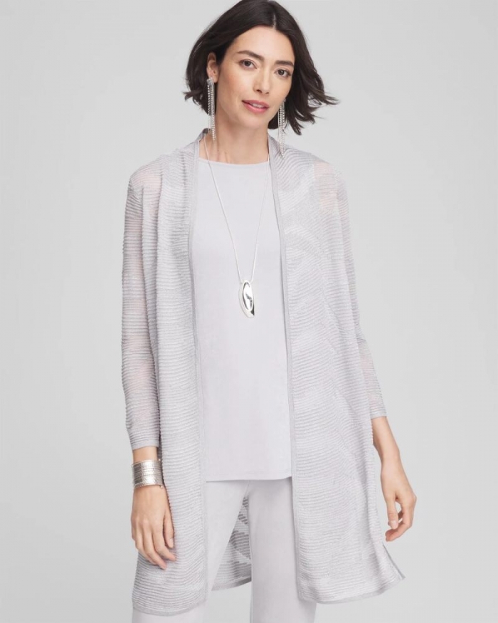 Chicos Travelers™ Zebra-Motif Metallic Cardigan - DOVE GRAY