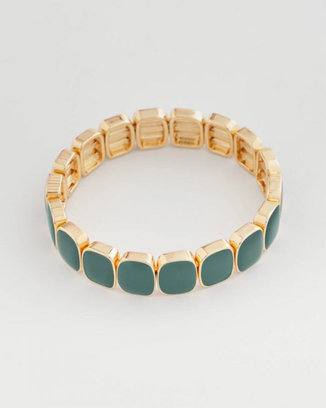 Chicos Resin Goldtone Square Stretch Bracelet - DARKEST SPRUCE Chicos Resin Goldtone Square Stretch Bracelet - DARKEST SPRUCE
