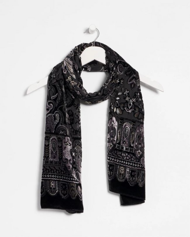 Chicos Velvet Burnout Oblong Scarf - BLACK