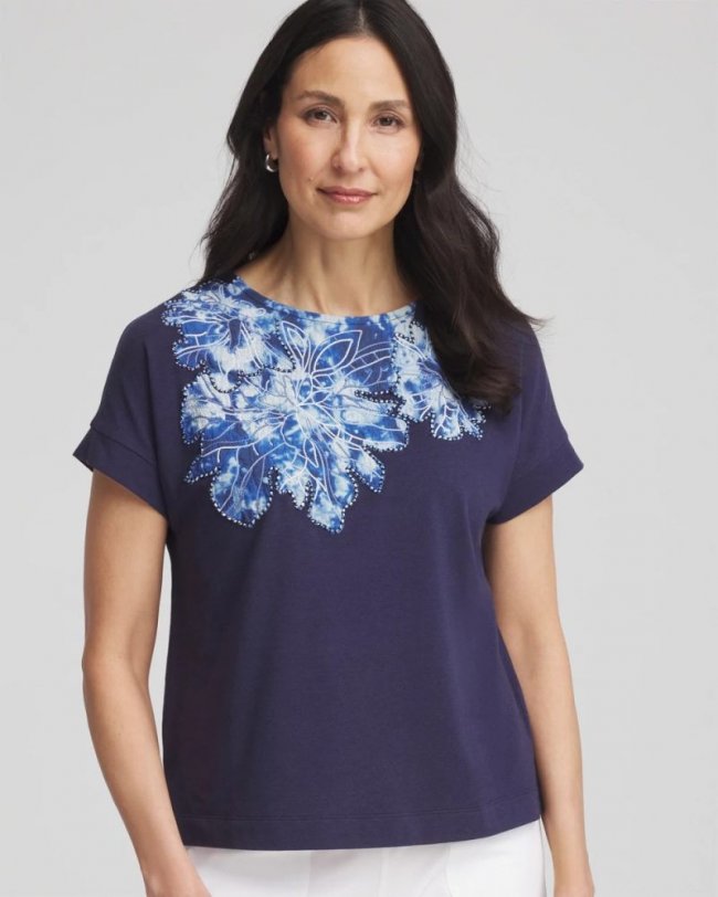 Chicos Zenergy® UPF Knit Applique Dolman Top - PASSPORT BLUE Chicos Zenergy® UPF Knit Applique Dolman Top - PASSPORT BLUE