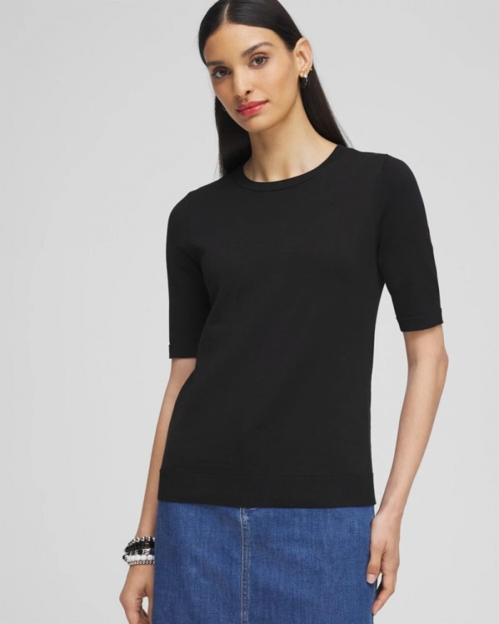 Chicos Ella Crewneck Pullover Sweater - BLACK