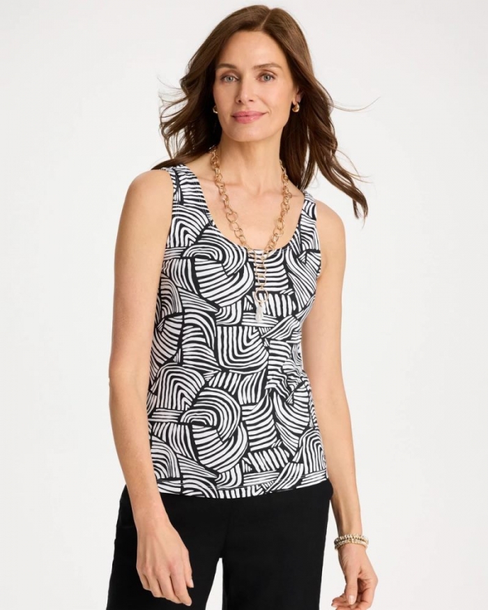 Chicos Printed Microfiber Tank - BLACK