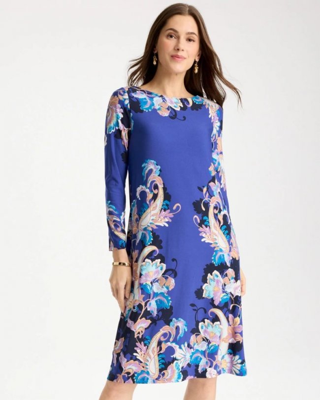 Chicos Jersey Knit Baroque Shift Dress - AMPARO BLUE