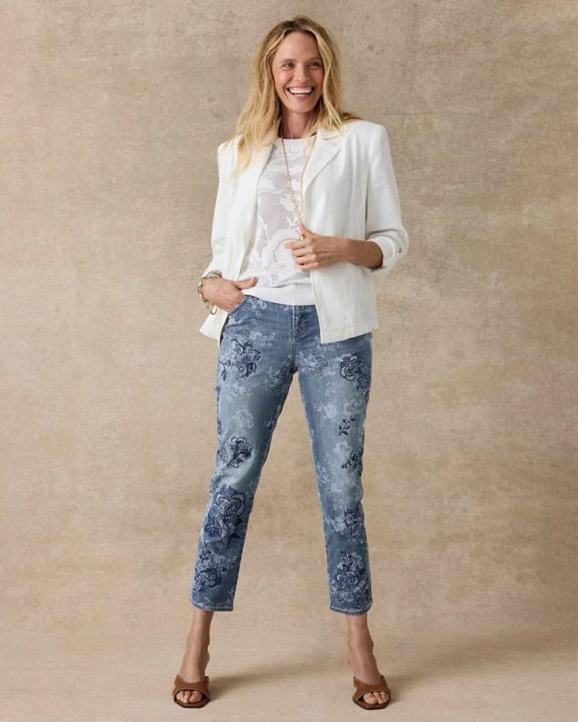 Chicos Embellished Girlfriend Crop Jean - UNDERWATER INDIGO