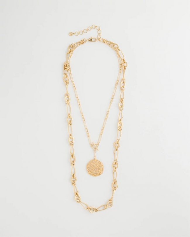 Chicos Sea Foam Medallion Double-Strand Pendant Necklace - GOLD