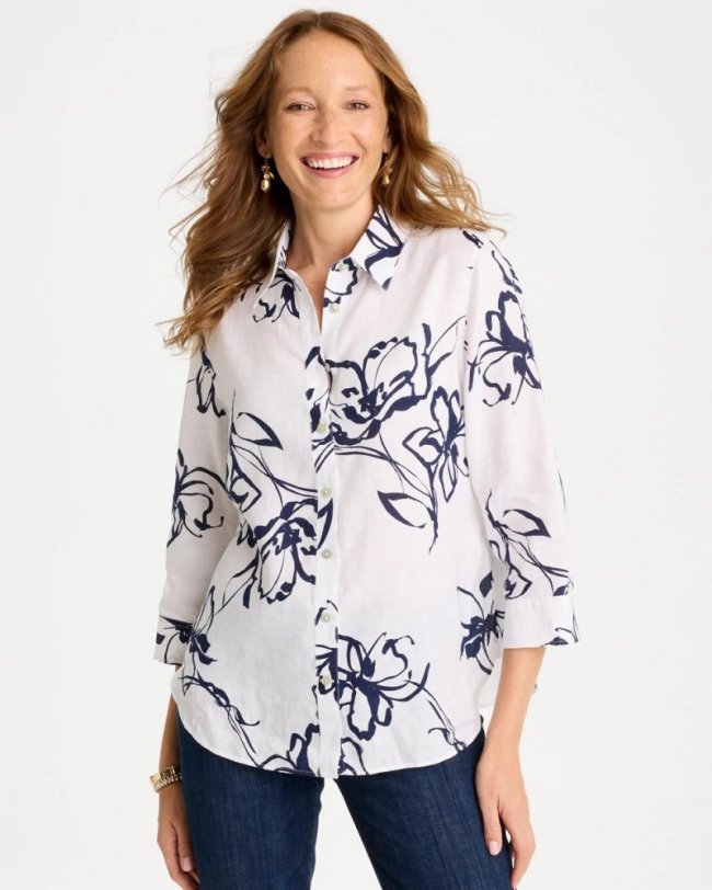 Chicos No Iron Linen Amalfi Shirt - PASSPORT BLUE