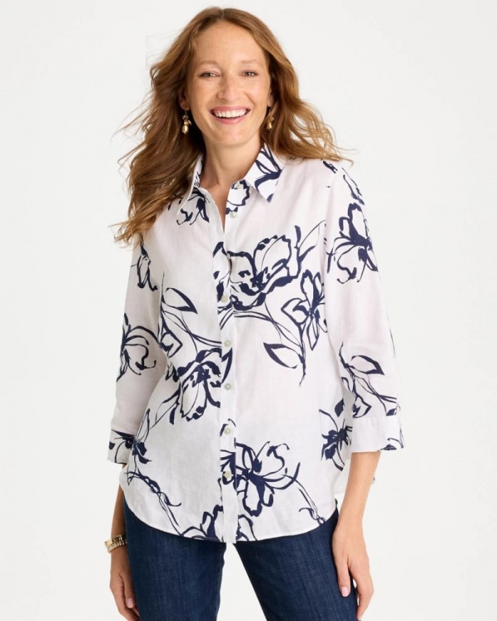 Chicos No Iron Linen Amalfi Shirt - PASSPORT BLUE