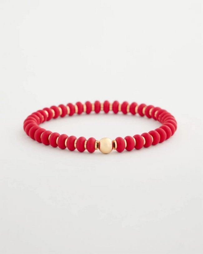 Chicos Red Beaded Stretch Bracelet - RED