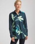 Chicos No Iron Glacial Flora Sateen Shirt - TEAL SHADOW