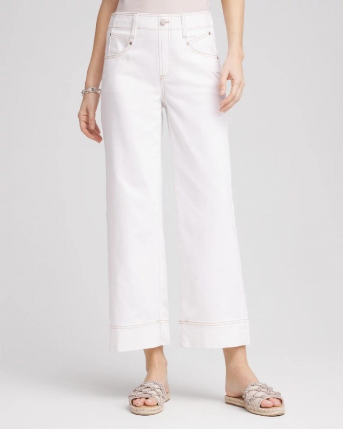 Chicos No Stain Pull-On Wide Leg Cropped Jeans - ALABASTER