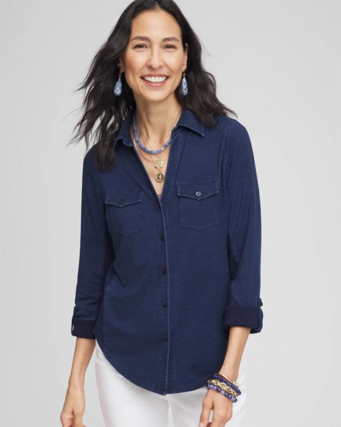 Chicos Collared Henley Top - RIVIERA AUTHENTIC