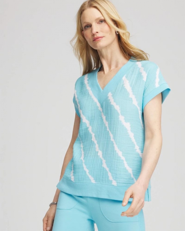 Chicos Zenergy® Tie-Dye Gauze Top - PARADISO BLUE