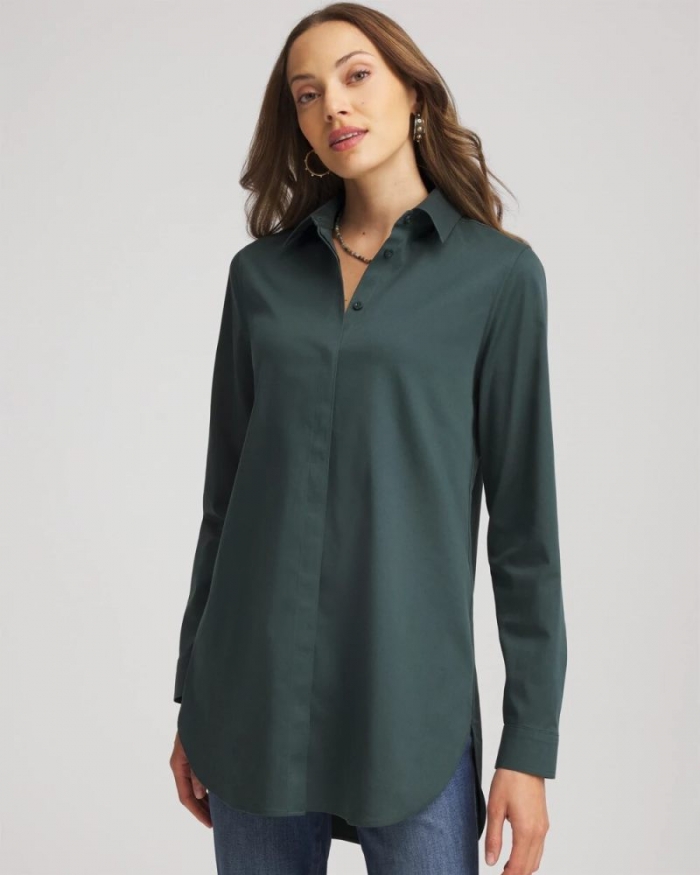 Chicos No Iron Long-Sleeved Tunic - DARKEST SPRUCE