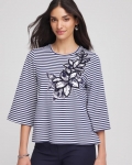 Chicos Floral Embroidered Tee - PASSPORT BLUE