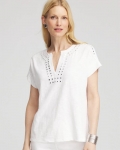 Chicos Paillette Trim Cotton Slub Tee - ALABASTER