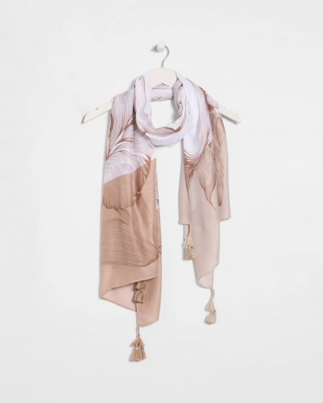 Chicos Neutral Floral Tassel Oblong Scarf - NEUTRAL Chicos Neutral Floral Tassel Oblong Scarf - NEUTRAL