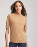 Chicos Cashmere Elbow-Sleeve Sweater - CAMEL Chicos Cashmere Elbow-Sleeve Sweater - CAMEL