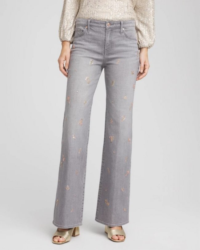 Chicos Rose Gold Embellished Girlfriend Flared Jeans - LE HAVRE WASH
