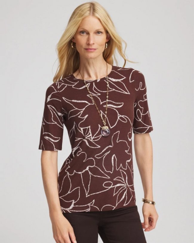 Chicos Touch of Cool™ Elbow-Sleeve Perfect Tee - CACAO