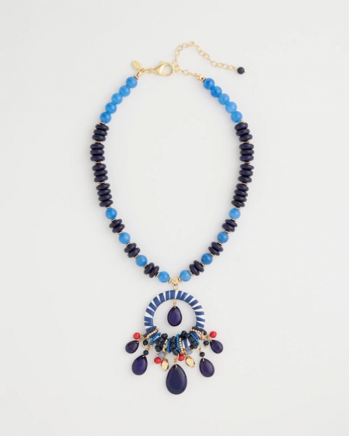 Chicos Americana Mixed Media Pendant Necklace - MULTI