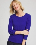 Chicos Pima Cotton Crewneck Button Tee - HIDDEN SAPPHIRE