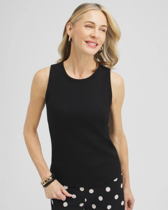 Chicos Ribbed High Neck Tank - BLACK