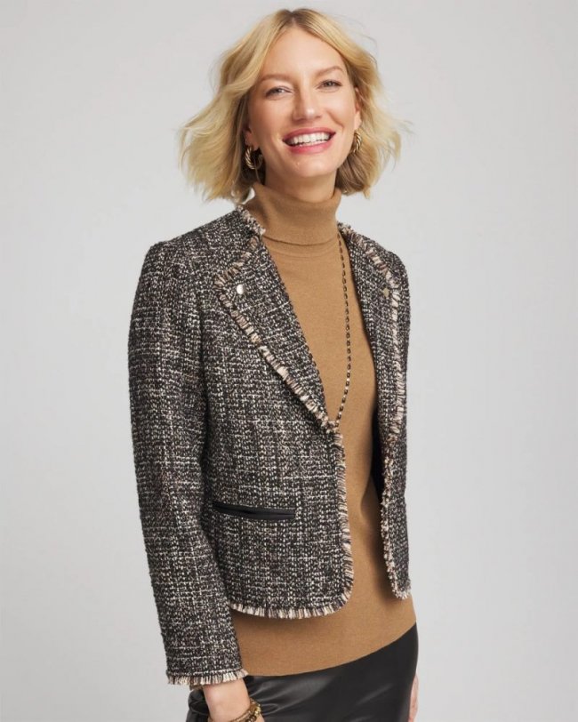 Chicos Tweed Mix Moto Jacket - BLACK