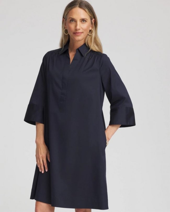 Chicos Cotton-Blend Popover Dress - CLASSIC NAVY