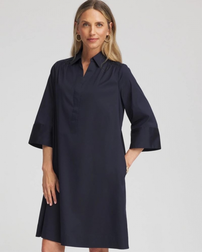 Chicos Cotton-Blend Popover Dress - CLASSIC NAVY