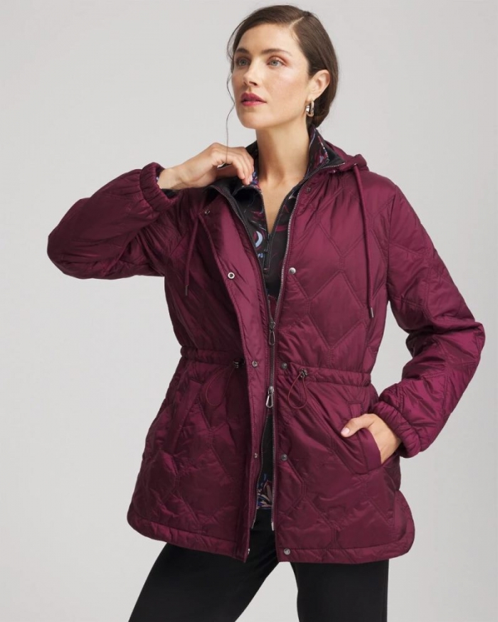 Chicos Zenergy® Water-Resistant Quilted Anorak Jacket - DEEP CHIANTI