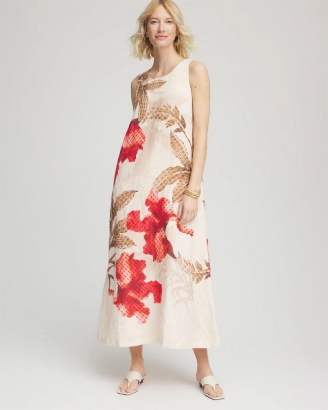 Chicos Floral Tank Linen Maxi Dress - MULTI